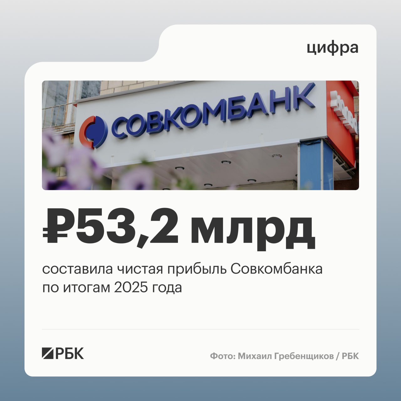 Чистая прибыль Совкомбанка по итогам 2025 года по международным стандартам составила 53,2 млрд руб