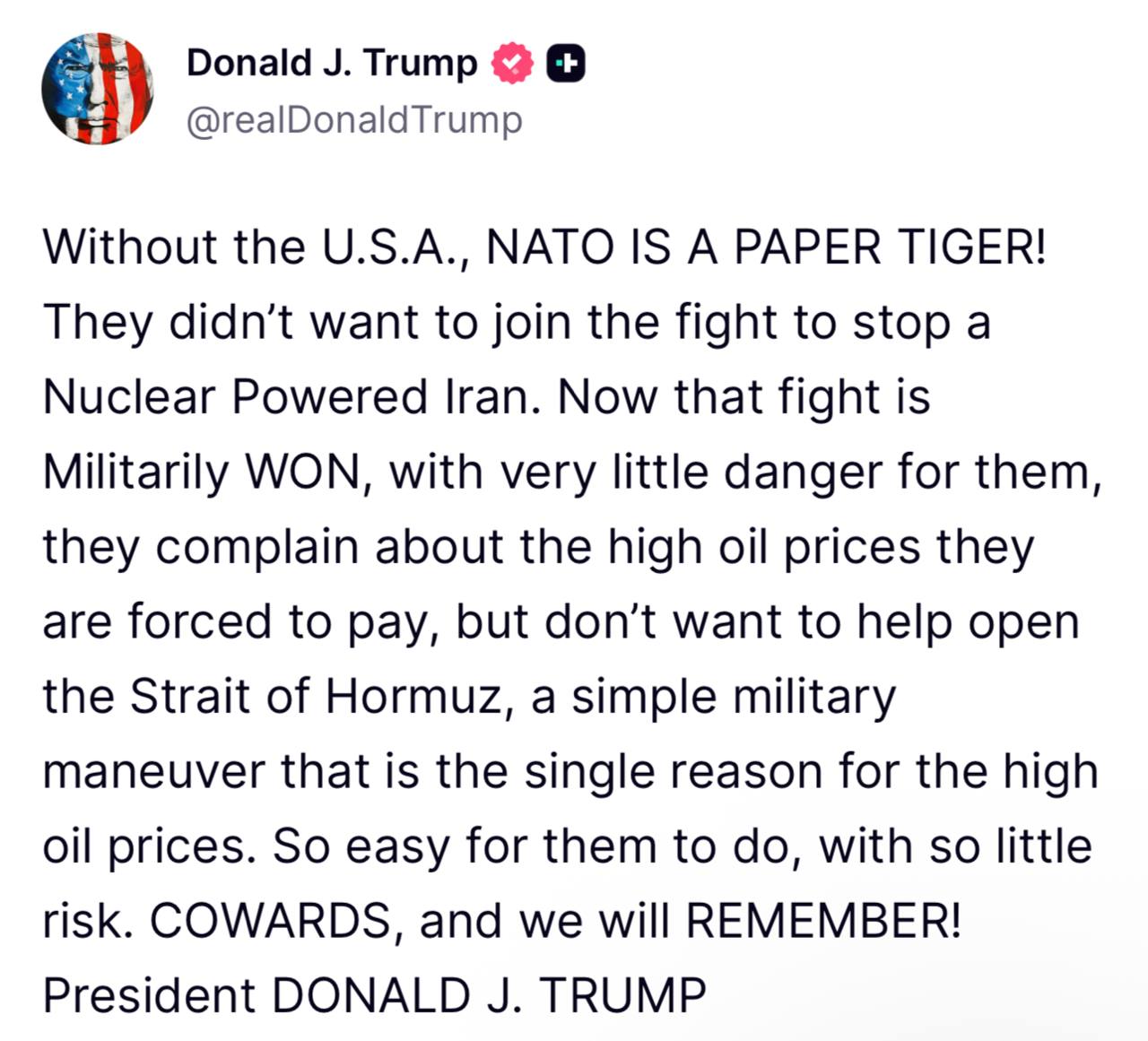 НАТО без США – «бумажный тигр», заявил Трамп